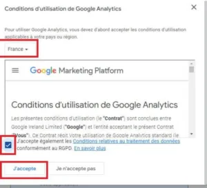 condition d'utilisation europe GA4