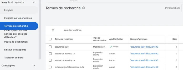 insight termes de recherche